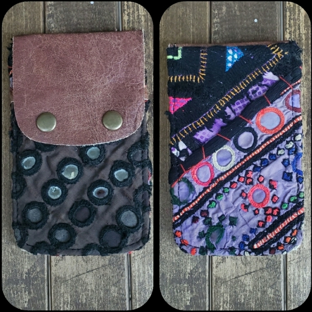 👽🌋 Free People Boho Embroidered Repurposed vtg banjara hippie Wallet card case